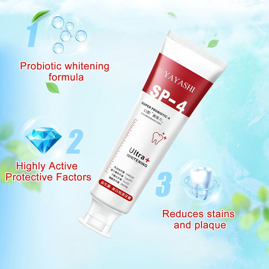 YAYASHI SP-4 toothpaste tube with features highlighted on a blue background