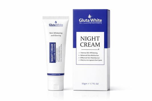 Gluta White Skin Whitening Night Cream tube with box packaging on a clean white background