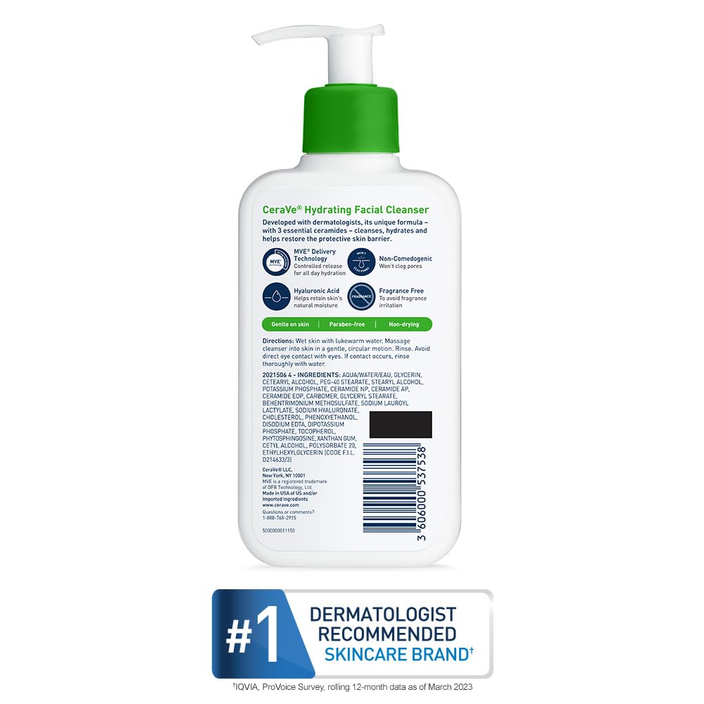 CeraVe hydrating facial cleanser bottle with label on a white background