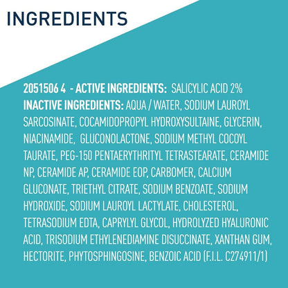 List of active and inactive ingredients on a blue background
