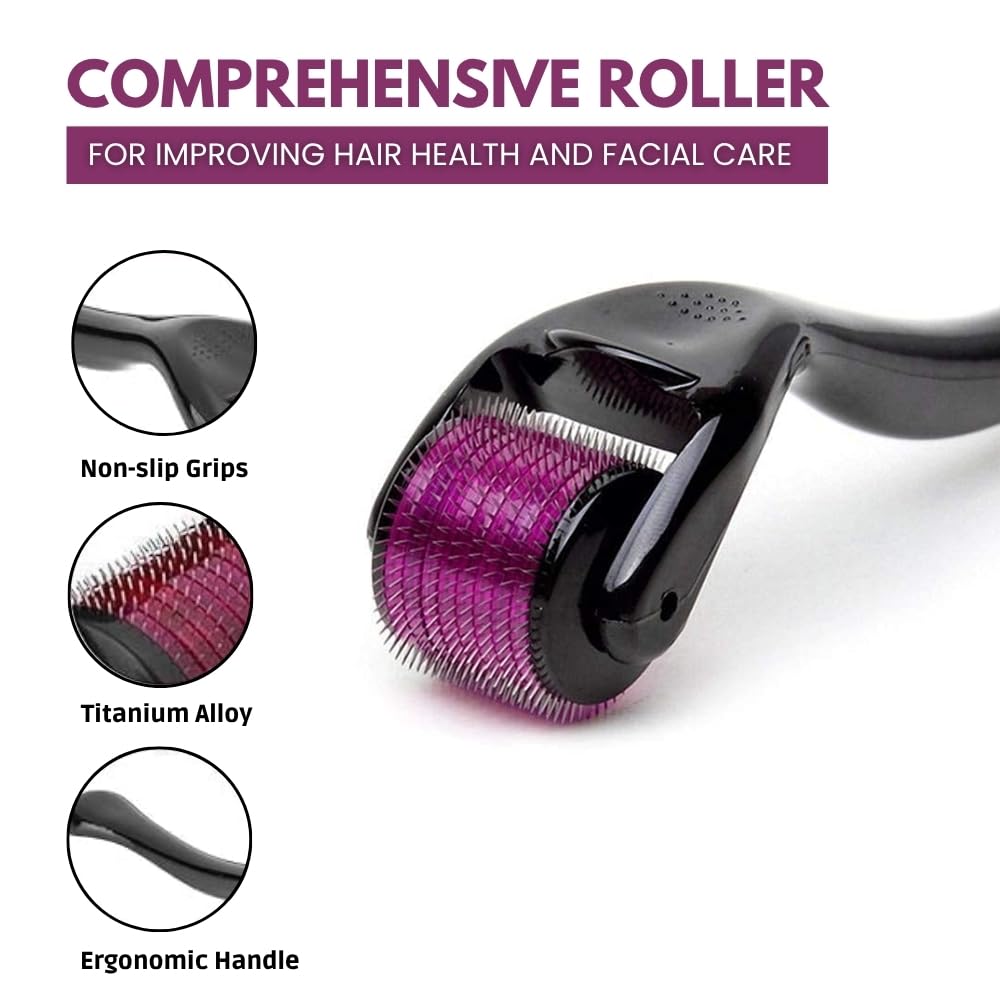 Comprehensive roller for hair health and facial care with features highlighted.