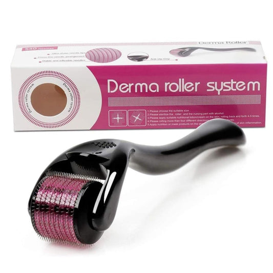 Derma roller system with packaging on a white background