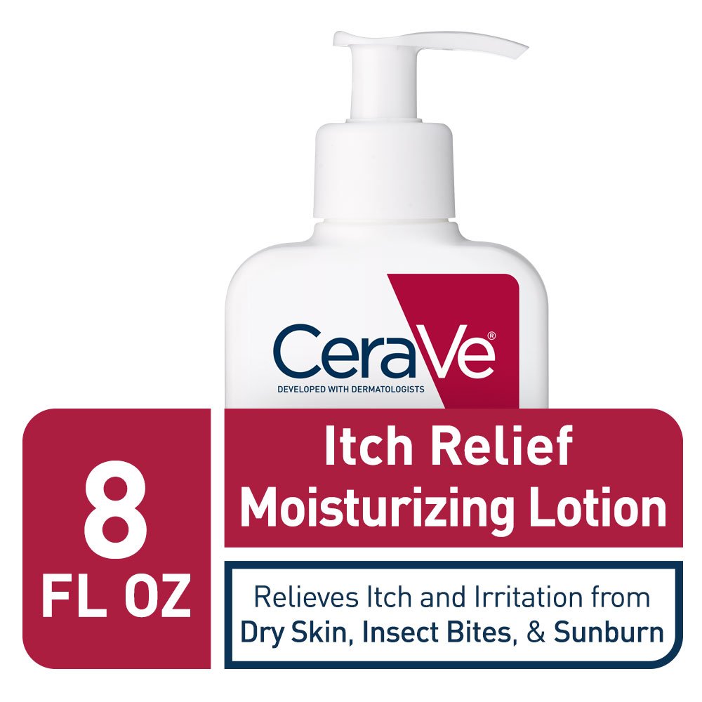 CeraVe itch relief moisturizing lotion bottle on a white background