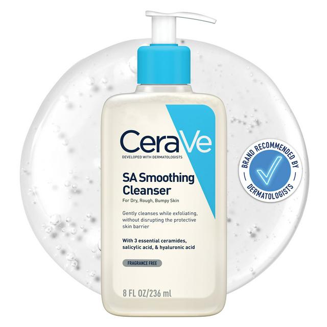 CeraVe SA Smoothing Cleanser bottle with pump on a white background