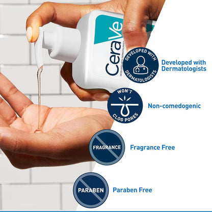 CeraVe product being applied to skin with brand features highlighted