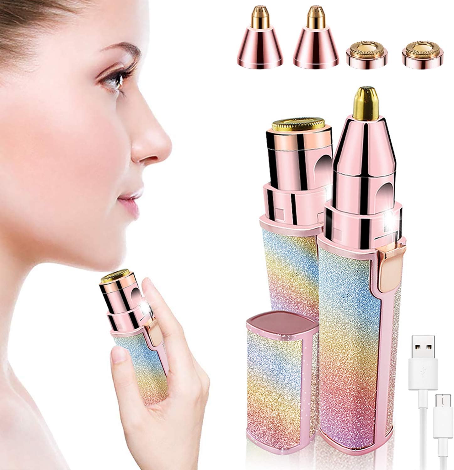 Multicolored beauty device with attachments on a white background