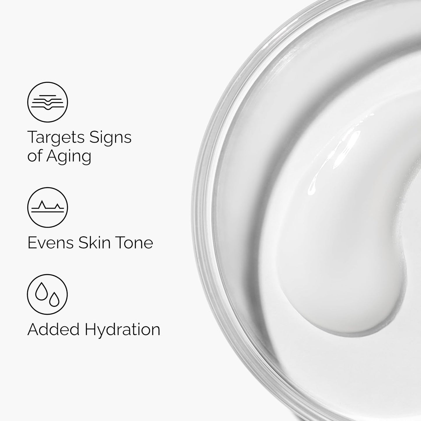 Benefits infographic for The Ordinary Vitamin C Suspension 23% + Hyaluronic Acid Spheres 2%, highlighting anti-aging support, skin tone evening, hydration boost, and brightening benefits for smoother, more radiant skin.