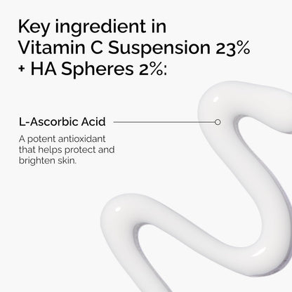 Ingredient highlight image for The Ordinary Vitamin C Suspension 23% + Hyaluronic Acid Spheres 2%, featuring pure L-Ascorbic Acid, a powerful antioxidant that helps brighten skin, reduce dullness, and protect against environmental stressors.