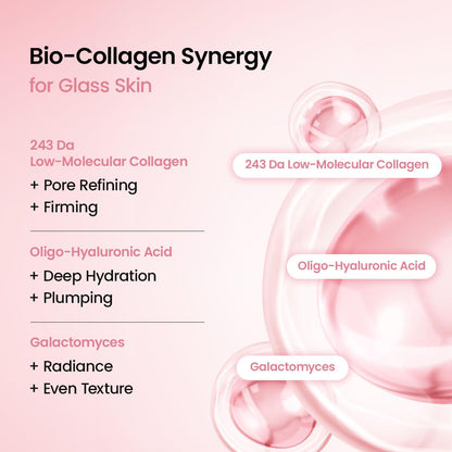 BIODANCE Bio Collagen Real Deep Mask ingredients featuring low molecular collagen, oligo hyaluronic acid and galactomyces to improve hydration, skin firmness, pore appearance, plumping and glass skin radiance