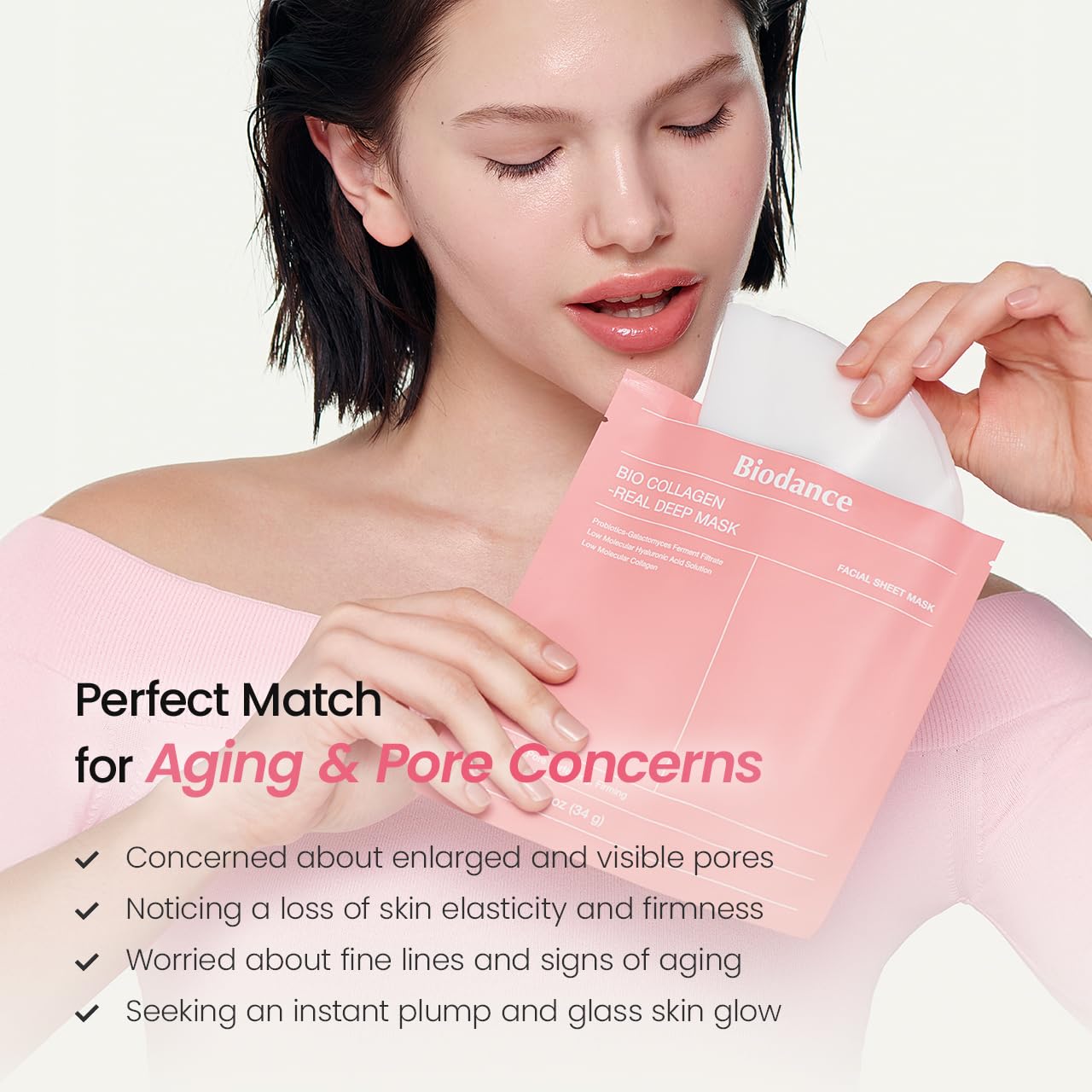 BIODANCE Bio Collagen Real Deep Mask for aging skin and enlarged pores, helping improve skin elasticity, firmness, hydration and glass skin glow