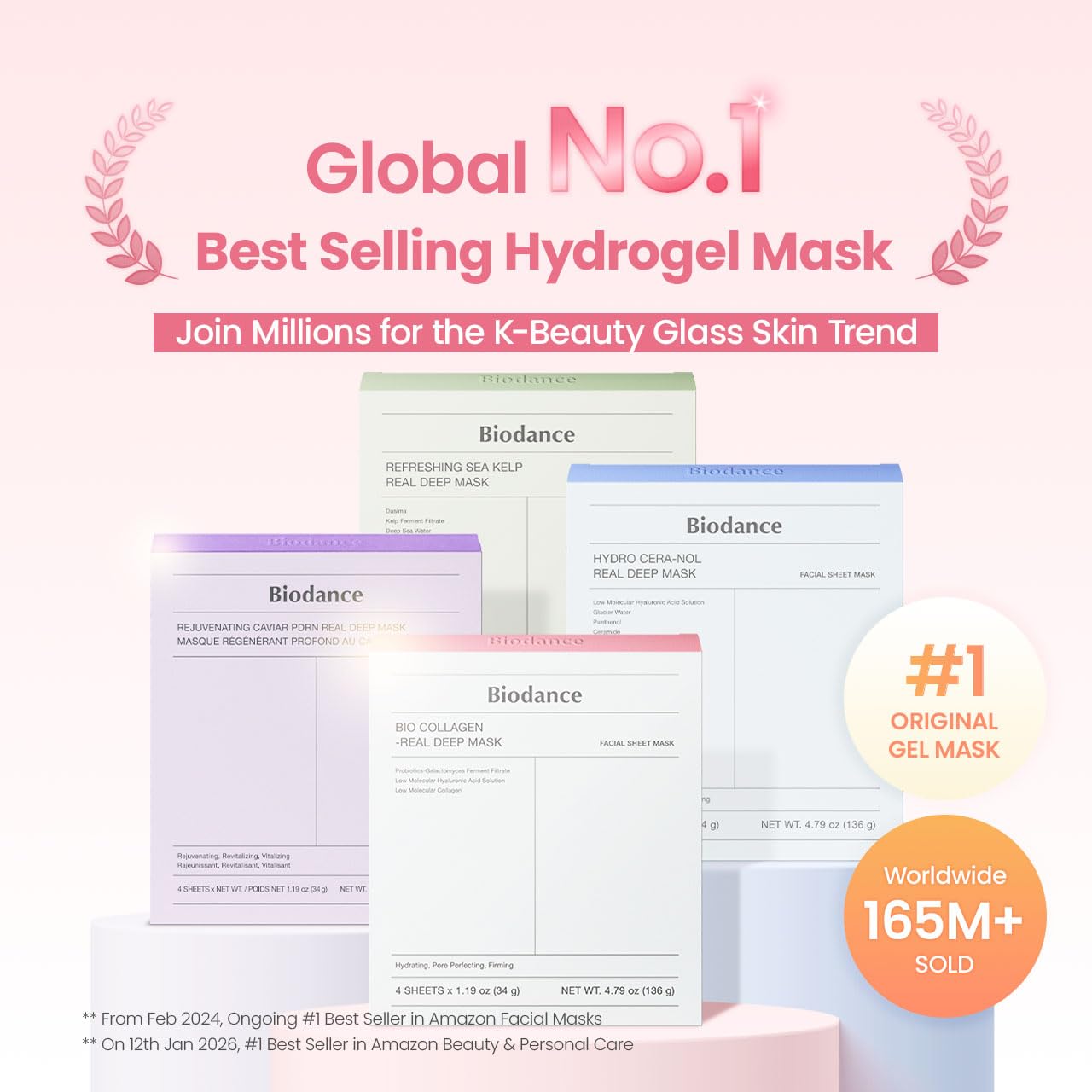 BIODANCE Real Deep Mask Collection featuring Bio Collagen, Hydro Cera-Nol, Sea Kelp and Caviar PDRN hydrogel face masks for deep hydration, skin firming, pore care and glass skin glow