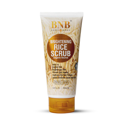 Tube of BNB Brightening Rice Scrub on a white background