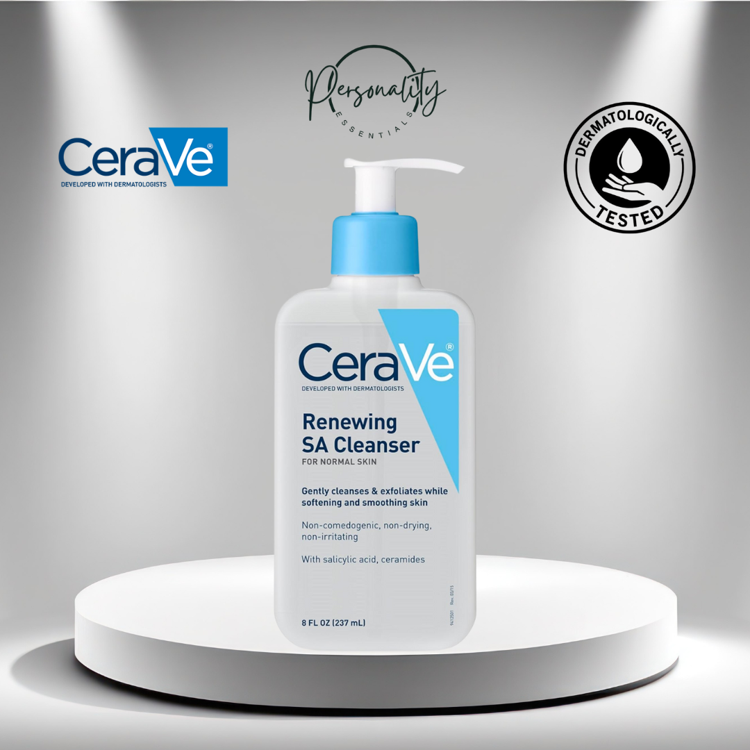 CeraVe Renewing SA Cleanser bottle on a gray background