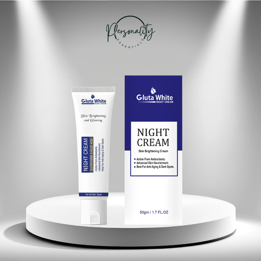 Gluta White night cream packaging on a gray background