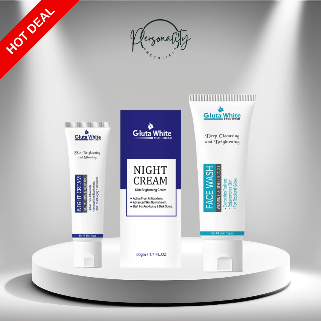 Gluta White skincare products on a white platform with 'Personality' brand logo.