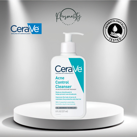 CeraVe Acne Control Cleanser bottle on a gray background with CeraVe logo.