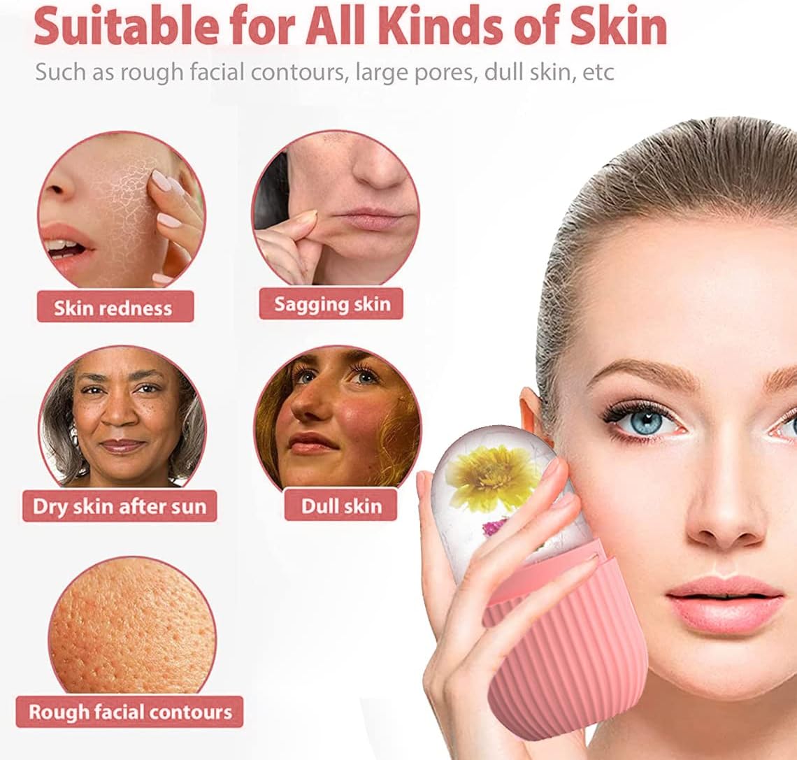 Reusable ice face roller suitable for all skin types, helping soothe redness, reduce puffiness, refresh dull skin, tighten pores and improve overall skin appearance with cooling facial massage