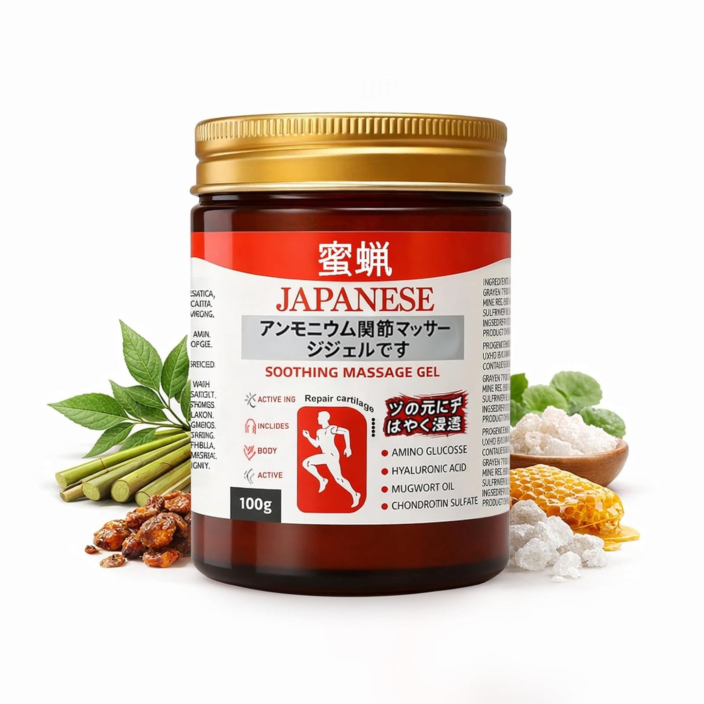 Japanese Soothing Massage Gel with herbal extracts, hyaluronic acid and mugwort oil for joint comfort, muscle relaxation, back, neck, knee and leg massage care