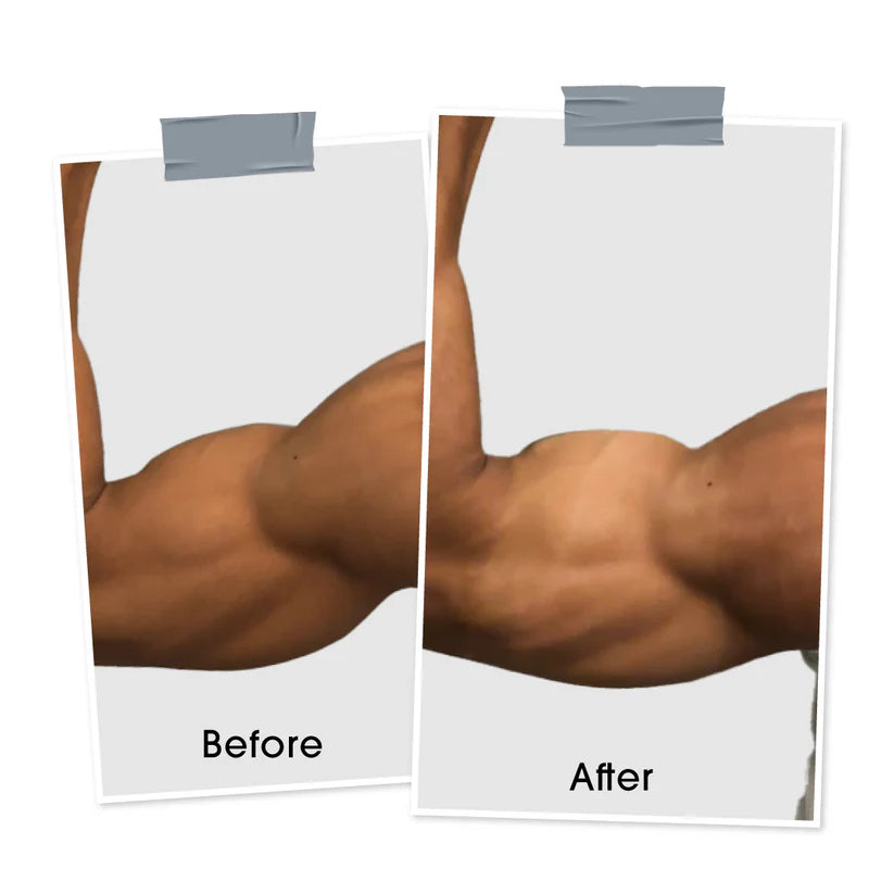 Before and after comparison image showing the results of Niconi Men Enzyme De-Tan Pack on the arm. The image highlights a brighter, more even-looking skin tone after use, demonstrating the product's de-tanning and skin-brightening benefits for face and body care.