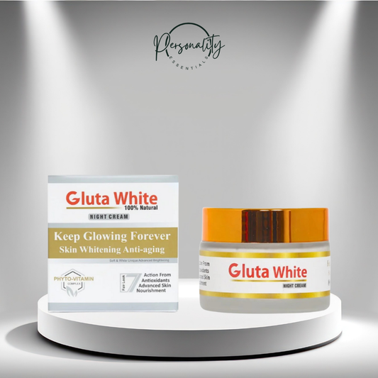 Gluta White skin whitening cream packaging on a gray background