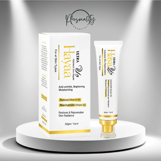 Ultra Hayaa skincare product packaging on a gray background