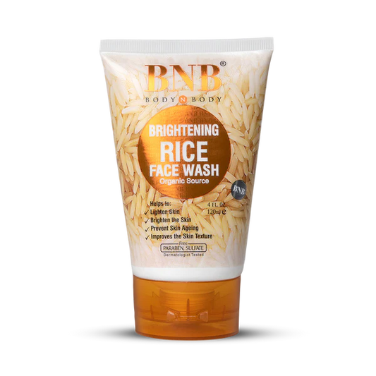 Tube of BNB Brightening Rice Face Wash on a white background