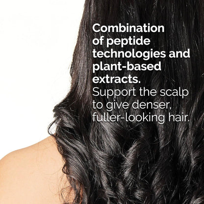Healthy, fuller-looking hair after using The Ordinary Multi-Peptide Serum for Hair Density with peptide technologies and plant-based extracts to support thicker, denser-looking hair.