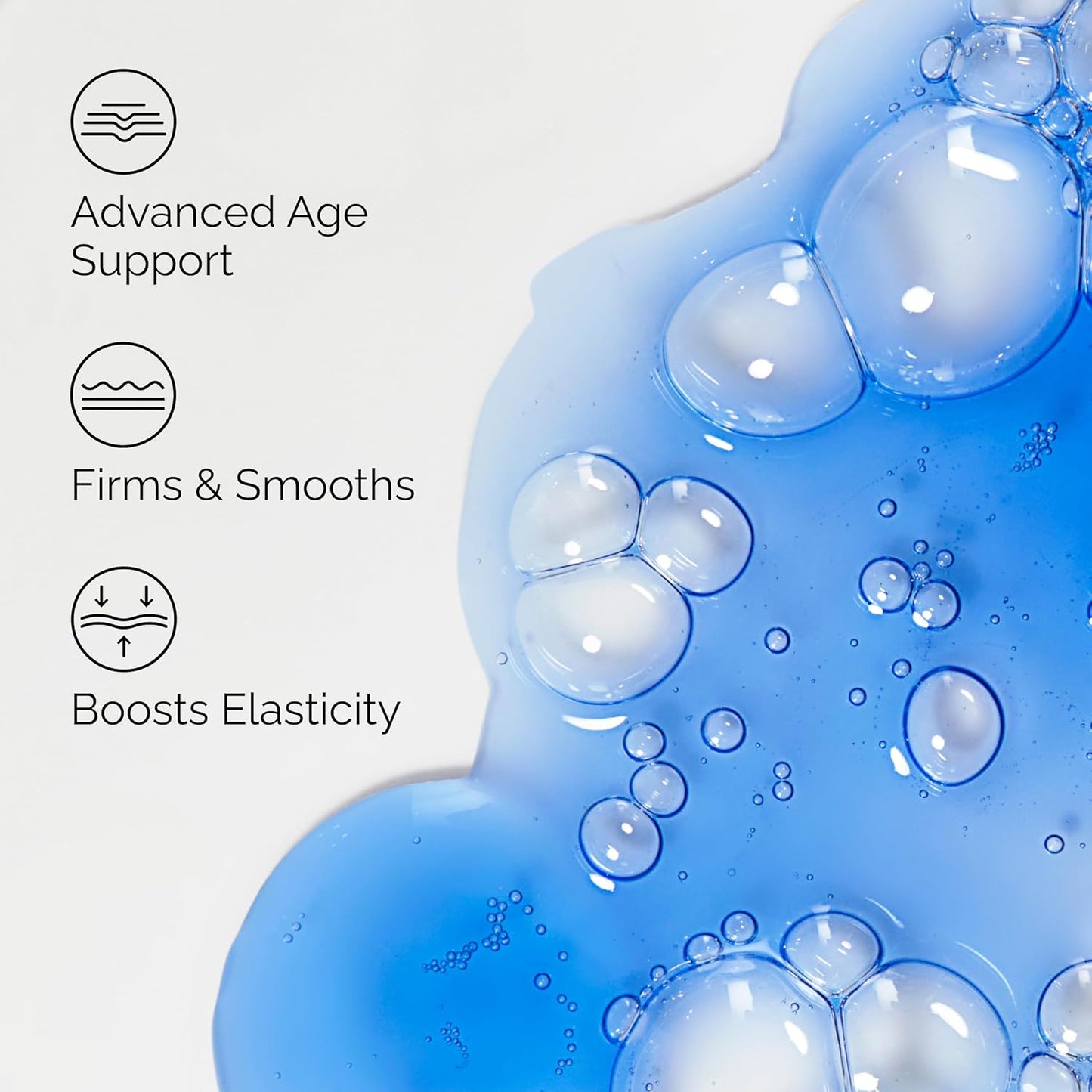 Infographic showcasing the benefits of The Ordinary Multi-Peptide + Copper Peptides 1% Serum. Highlights advanced age support, improved skin firmness and smoothness, and enhanced skin elasticity with a blue peptide-rich serum texture background. Ideal for reducing fine lines, wrinkles, and promoting a youthful-looking complexion.