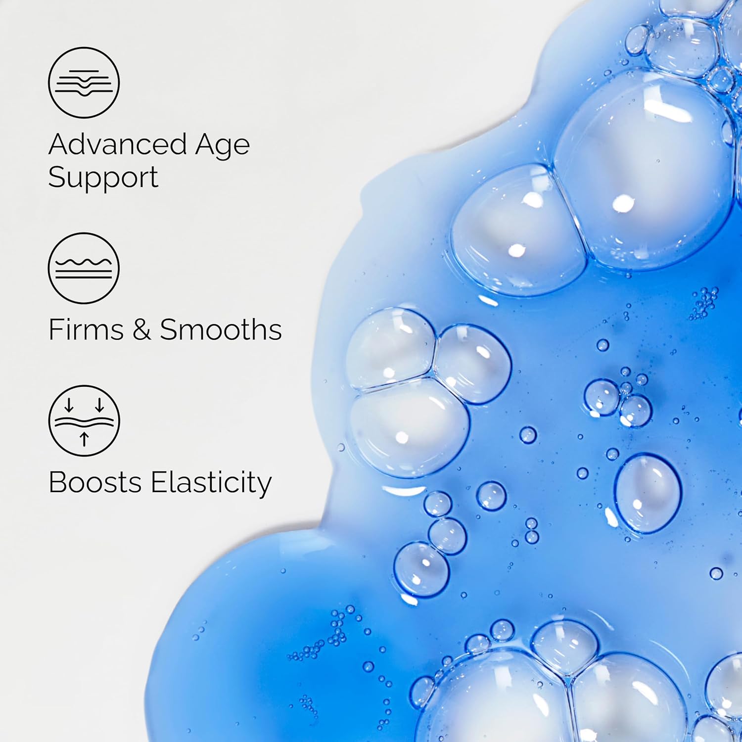 Infographic showcasing the benefits of The Ordinary Multi-Peptide + Copper Peptides 1% Serum. Highlights advanced age support, improved skin firmness and smoothness, and enhanced skin elasticity with a blue peptide-rich serum texture background. Ideal for reducing fine lines, wrinkles, and promoting a youthful-looking complexion.
